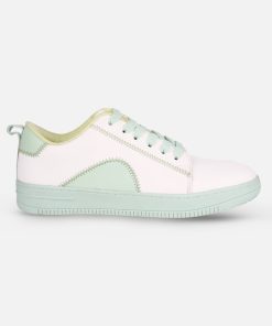 Women's White/Green Platform Sneakers (IU1015)